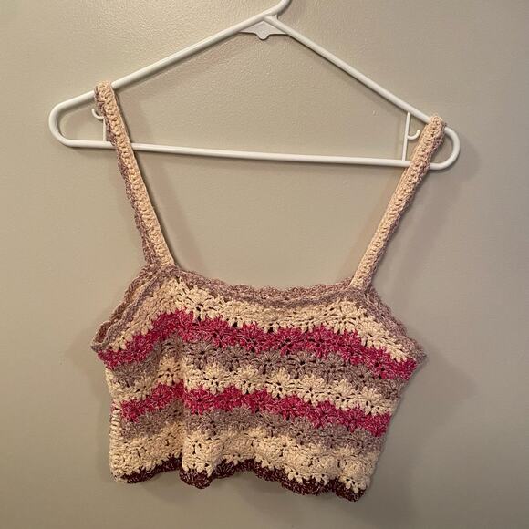 Anthropologie Women's size Small Pink Crocheted Crop Top Boho Floral Cottagecore - Picture 7 of 9